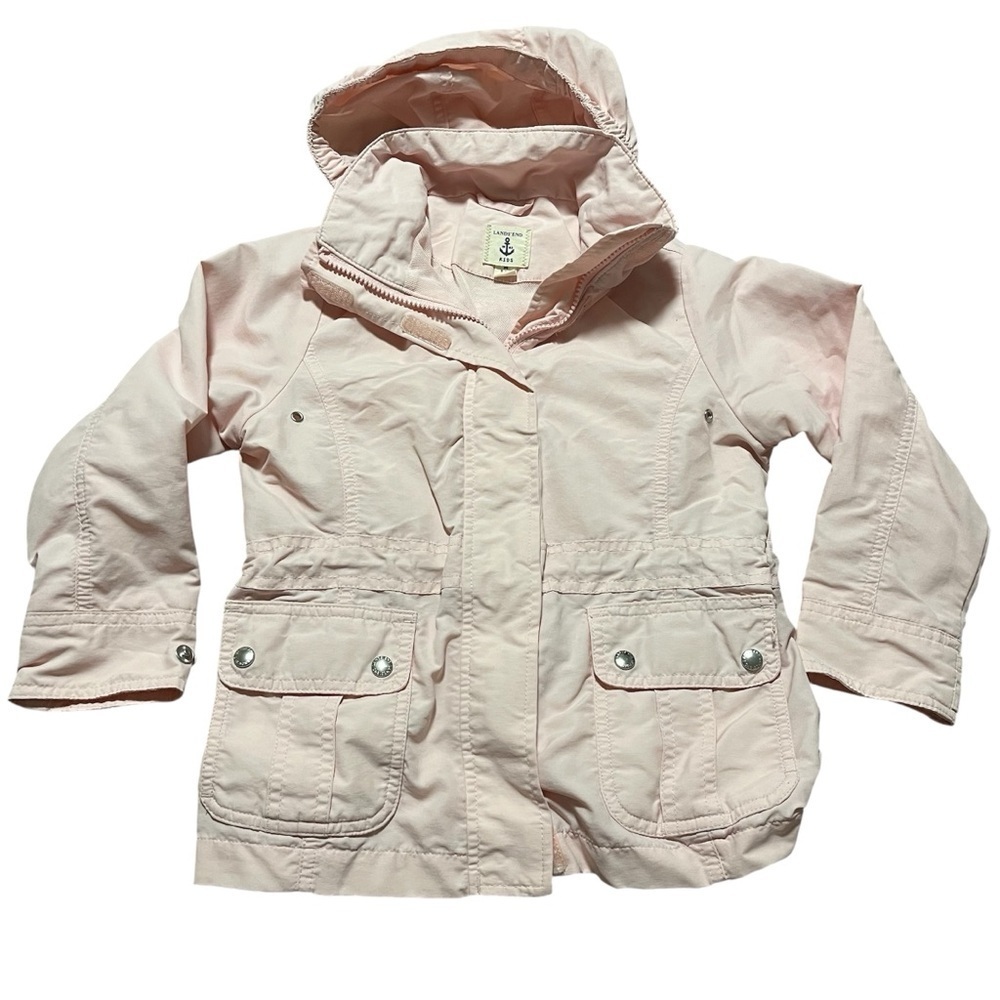 Lands End Soft Pink Kids' andHooded Jacket Size 5-6 Packable Hood Rain Snow Wind